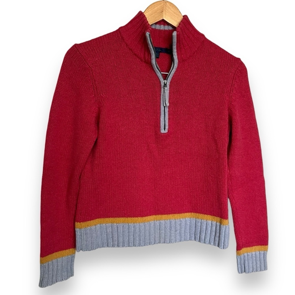 Boden Wool Color Block 1/2 Zip Knit Pullover Sweater Pink Blue Women’s Size XS